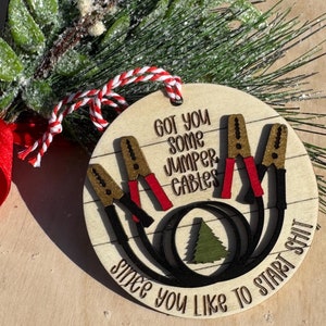 Funny Jumper Cables Christmas Ornament, Laser Engraved, Adult Humor