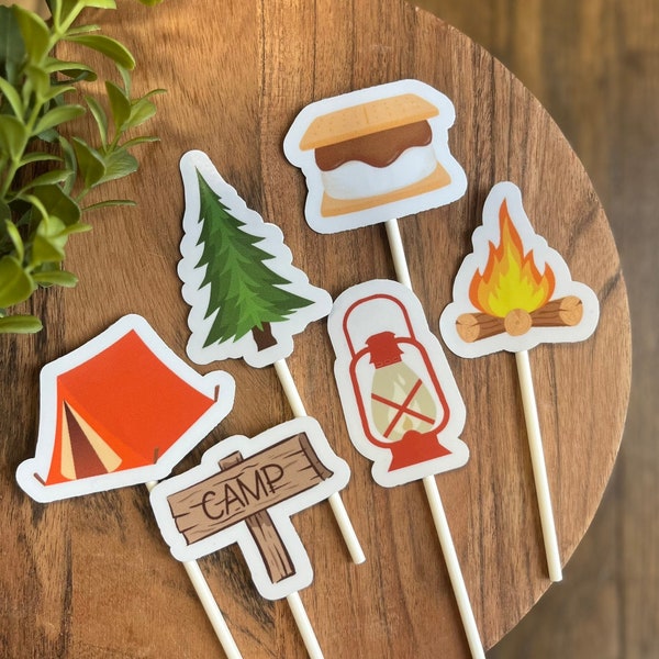 12 Camping Cupcake Toppers, Shipped, Party Picks, Food, Wilderness, Adventure, Camp, Birthday, Boy Scouts, Summer, Hike, The Great Outdoors