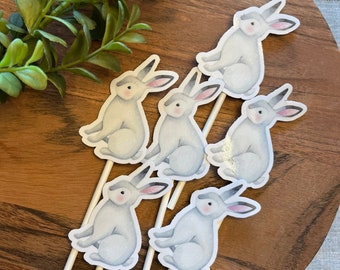 12 Bunny Cupcake Toppers, Shipped, Forest Animal, Woodland Animals, Baby Shower, Birthday, Whimsical, Party Picks, Banner, Easter, Stickers