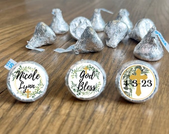 150ct Personalized Chocolate Kiss Stickers: Communion, Baptism Favors