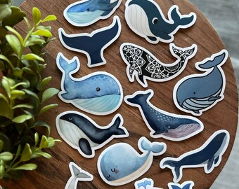 Whale Stickers Pack, Custom Made Sticker, Sticker Pack, Vinyl, Laminated, Die Cut Stickers, Waterproof, Skins, Whale, Ocean, Save The Whales
