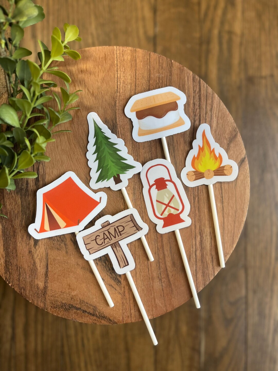 12 Camping Cupcake Toppers, Shipped, Party Picks, Food, Wilderness