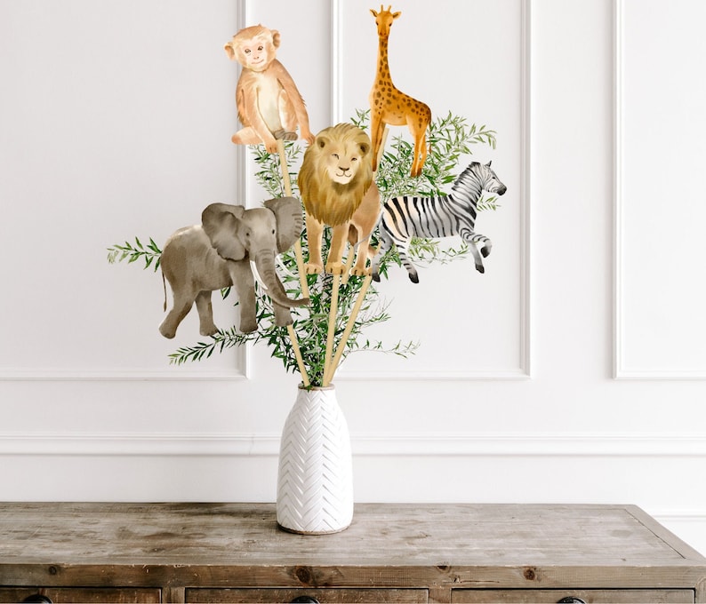 5 Safari Animal Centerpiece Sticks SHIPPED Table Decor Etsy