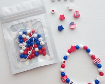DIY 4th of July Charm and Name Bracelet Kit: Patriotic Party Favor Craft, Jewelry Making