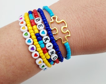 Autism Awareness Puzzle Piece Bracelet: Be Kind Stacking Jewelry