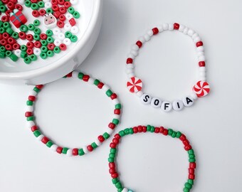 DIY Christmas Bracelet Kit: Personalized Name Beads, Holiday Charms