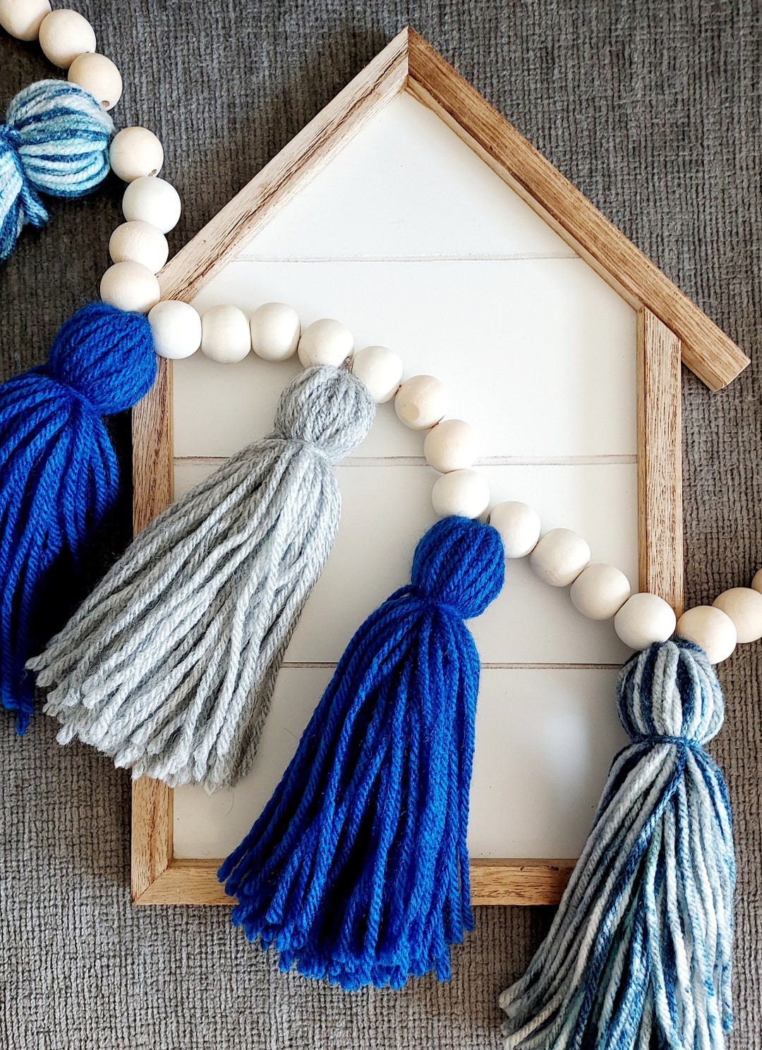 Rainbow Boho Tassel Wall Hanging With Wood Beads - Colorful - View #4