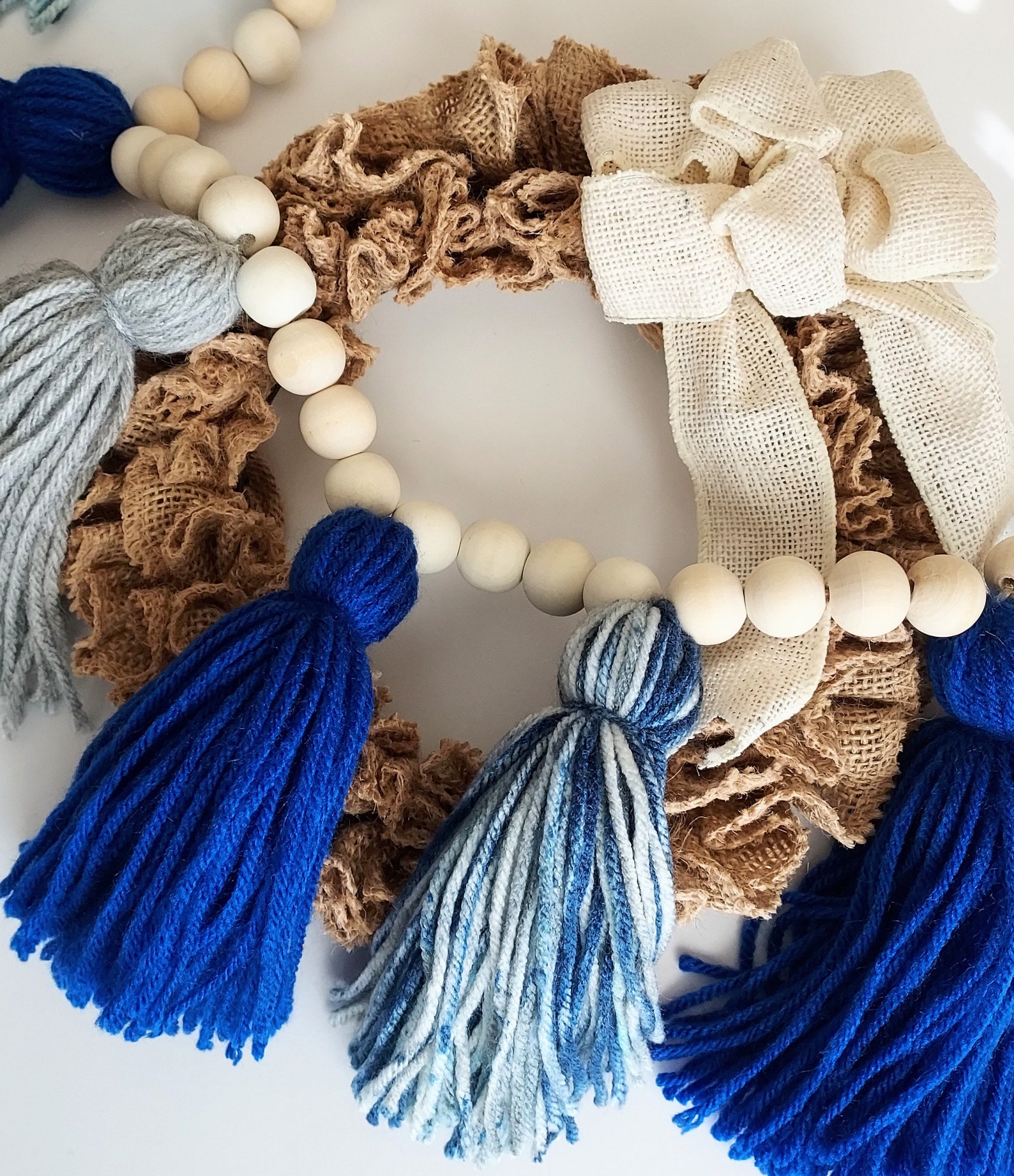 Blue Tassel Garland Boho Lake House Decor Yarn Tassel Etsy