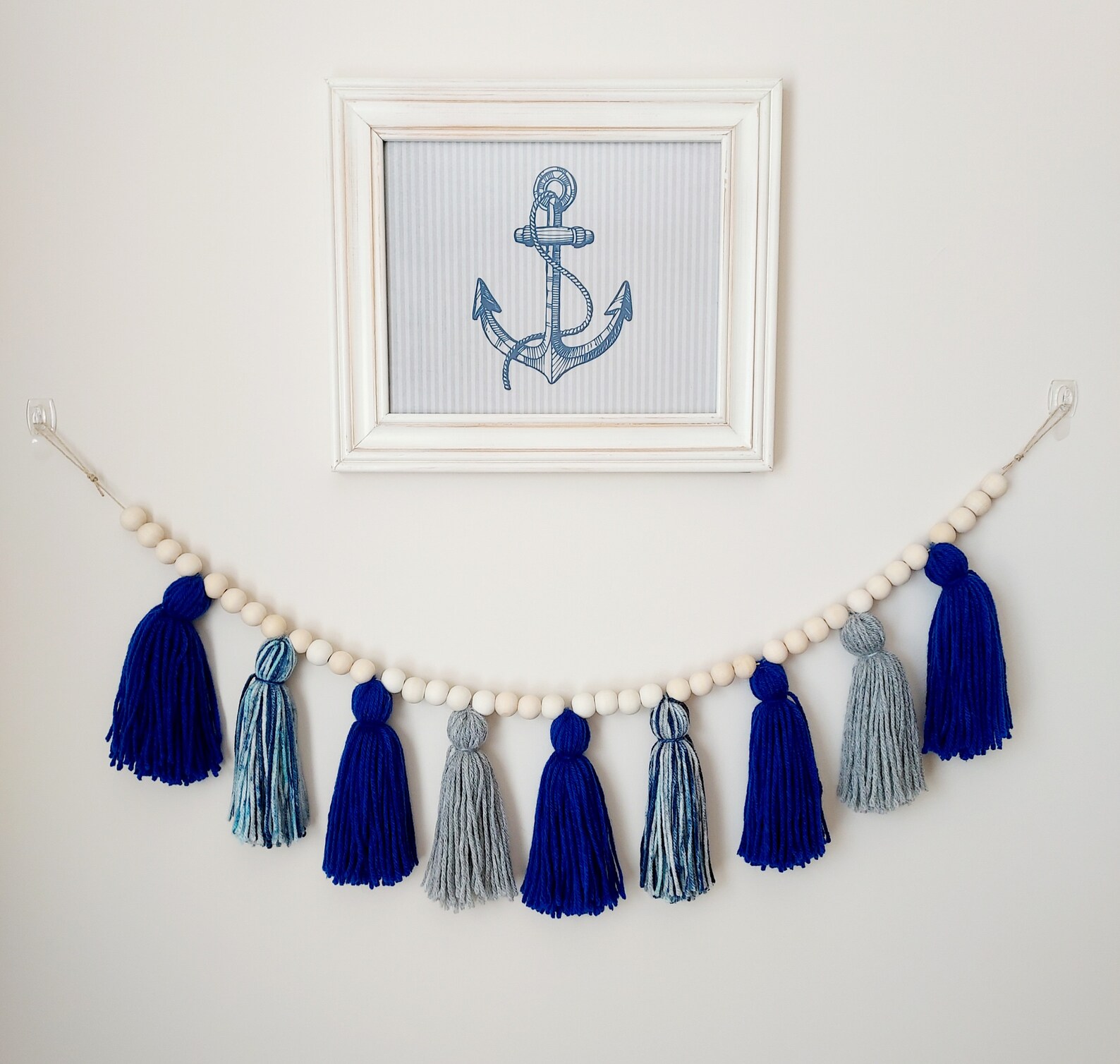 Blue Tassel Garland Boho Lake House Decor Yarn Tassel Etsy