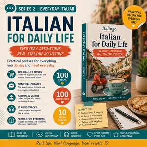 Italian for Daily Life PDF with Audio, Learn Real Everyday Italian, 100 Practical Italian Phrases, Italian Vocabulary, Self Study Course