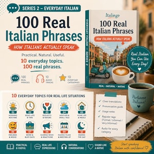 100 Real Italian Phrases PDF, Learn Everyday Italian, Italian for Beginners, Italian Conversation, Self Study Workbook, Digital Download
