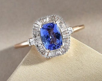 Natural AAAA Tanzanite And Diamond Engagement Ring in 9K Yellow Gold, Tanzanite Ring, Diamond Ring, Gemstone Ring for Women, Gift for Her