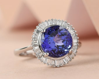 AAAA Tanzanite and E-F VS2 Diamond Ring in 14K Solid White Gold, Tanzanite Ring, Tanzanite Jewelry, Tanzanite Diamond Ring, Gift for Her