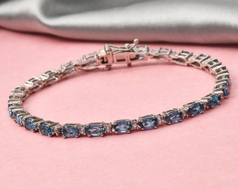 London Blue Topaz and Zircon Tennis Bracelet in Platinum Over Sterling Silver, London Blue Topaz Bracelet, Tennis Bracelet, Gift for her