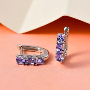Tanzanite Hoop Earring in Sterling Silver, Tanzanite Earring, Tanzanite Jewelry, Hoop Earring, Gemstone Earring, Gift for Her