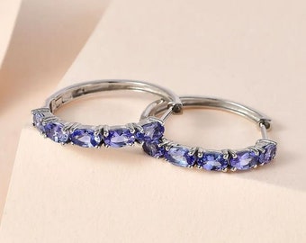AAAA Tanzanite Hoop Earrings in Platinum Over Sterling Silver, Tanzanite Earring, Tanzanite Jewelry, Gift for Her