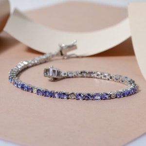 AAAA Tanzanite Tennis Bracelet in Sterling Silver, Tanzanite Bracelet, Tanzanite Jewelry, Gemstone Bracelet, Gift for Her