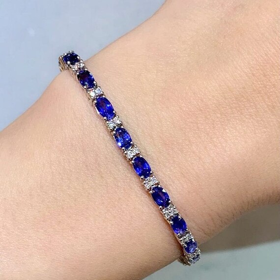 Natural Blue Sapphire 925 Sterling Silver Tennis Bracelet Jewelry – SHINE  JEWEL