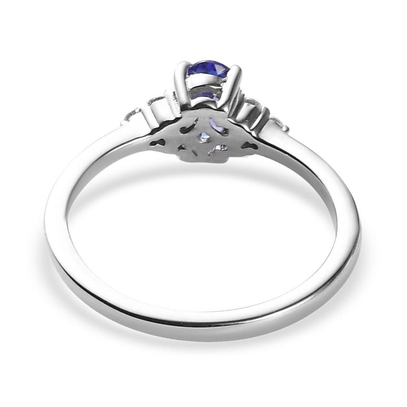 Ensemble bague et pendentif tanzanite et moisssanite AAAA en platine sur argent sterling, parure de bijoux tanzanite, cadeau pour elle image 4