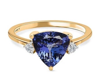 Natural AAAA Tanzanite And Moissanite Halo Ring in 14K Yellow Gold, Tanzanite Ring, Diamond Ring, Gemstone Ring for Women, Gift for Her