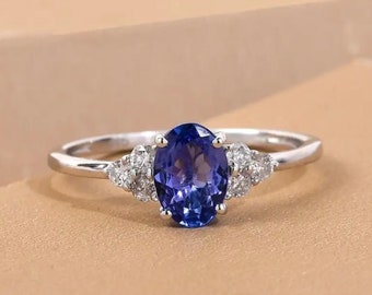 AAAA Tanzanite and Moissanite Ring in Sterling Silver, Tanzanite Ring, Tanzanite Jewelry, Solitaire Ring, Gift for Her