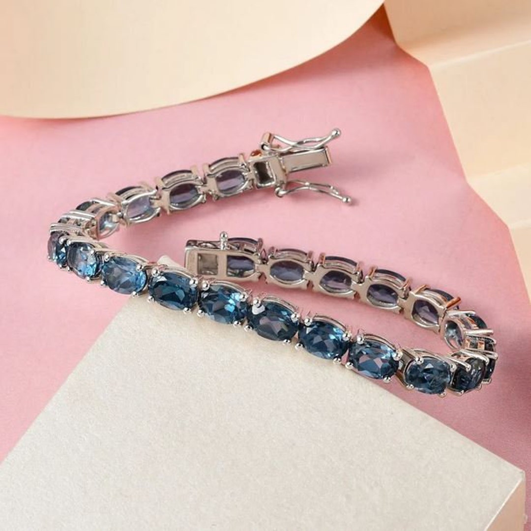 London Blue Topaz Tennis Bracelet in Platinum Over Sterling Silver