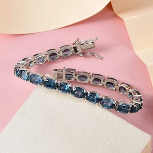 London Blue Topaz Tennis Bracelet in Platinum Over Sterling Silver, London Blue Topaz Bracelet, Tennis Bracelet, Gift for her