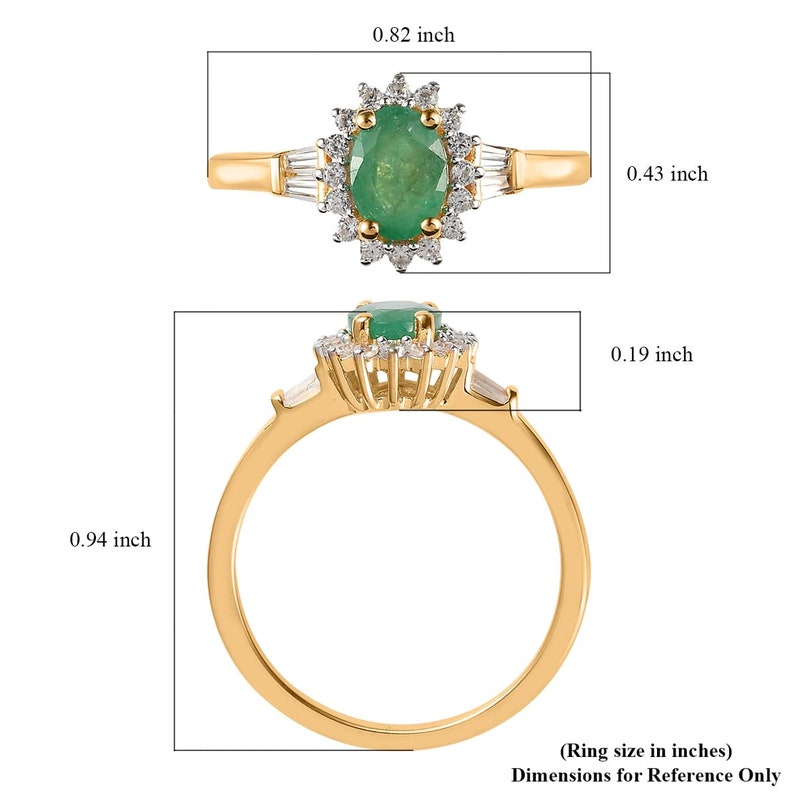 Zambian Emerald and White Zircon Ring in Vermeil Yellow Gold Over Sterling Silver , Emerald Ring, Emerald Jewelry, May Birhstone Ring image 4