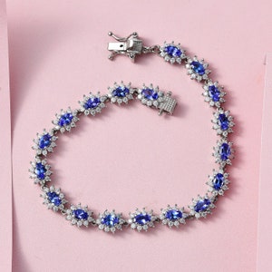 AAAA Tanzanite and Moissanite Bracelet in Platinum Over Sterling Silver, Tanzanite Tennis bracelet, Tanzanite Bracelet, Tanzanite Jewelry