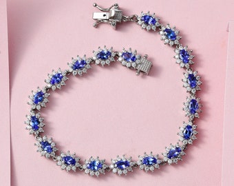 AAAA Tanzanite and Moissanite Bracelet in Platinum Over Sterling Silver, Tanzanite Tennis bracelet, Tanzanite Bracelet, Tanzanite Jewelry