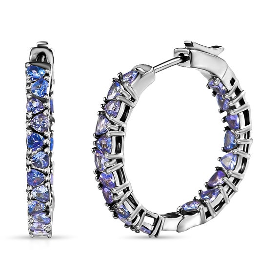 Marquise good Tanzanite Hoops Platinum Plated Sterling Silver Earrings