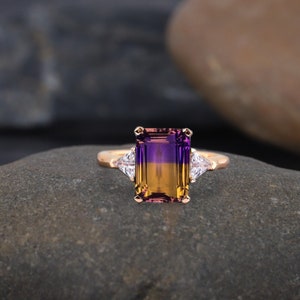 Ametrine Engagement Ring in Rose Gold Plated Sterling Silver, Ametrine Ring, Ametrine Jewelry, Gift for Her