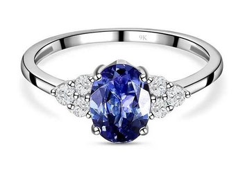 Natural AAAA Tanzanite And Moissanite Engagement Ring in 9K White Gold, Tanzanite Ring, Diamond Ring, Gemstone Ring for Women, Gift for Her