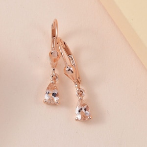 Morganite Lever Back Earrings in Vermeil Rose Gold Over Sterling Silver, Morganite Earring, Morganite Jewelry, Lever back Earring
