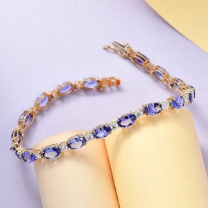 AAAA Tanzanite and Moissanite Tennis Bracelet in Yellow Gold Over Sterling Silver, Tanzanite Bracelet, Gemstone Bracelet, Gift for Her