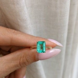 Zambian Emerald Solitaire Ring in 9K Solid Yellow Gold, Emerald Ring, Emerald Jewelry, May Birhstone Ring, Solitaire Ring for Women