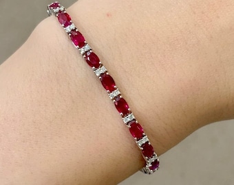 Natural Ruby Tennis Bracelet in Sterling Silver, Ruby Bracelet, Gemstone Bracelet, July Birthstone, Gift for her