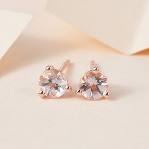 Morganite Solitaire Stud Earrings in Vermeil Rose Gold Over Sterling Silver , Morganite Stud Earring, Morganite Jewelry, Gift for Her
