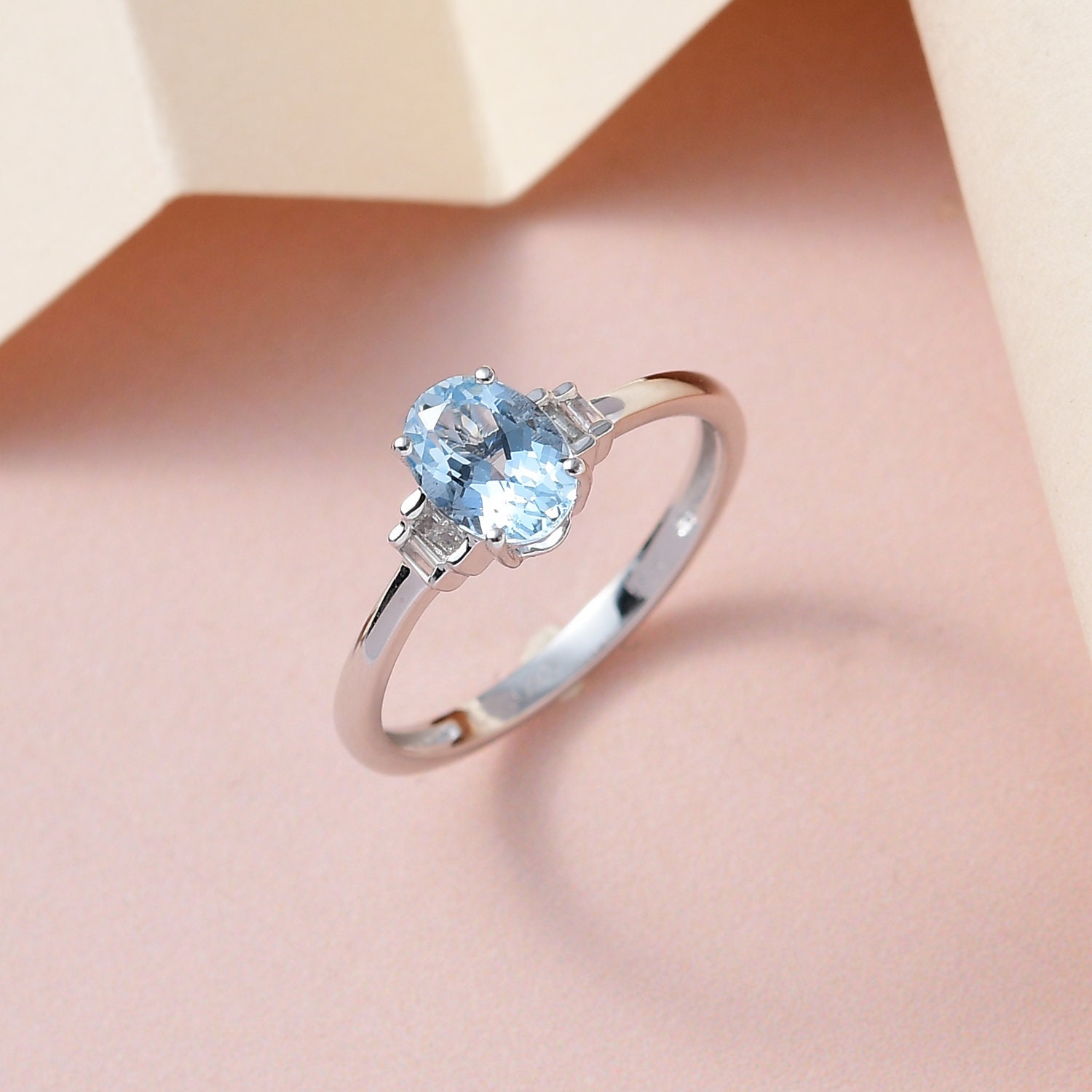 Natural Aquamarine Engagement Ring in Sterling Silver, Aquamarine Ring, Aquamarine Jewelry, Gift for Her