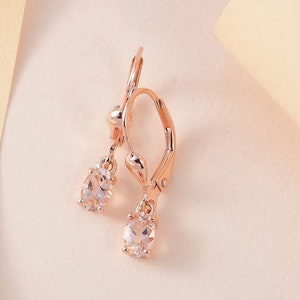Morganite Lever Back Earrings in Vermeil Rose Gold Over Sterling Silver, Morganite Earring, Morganite Jewelry, Lever back Earring