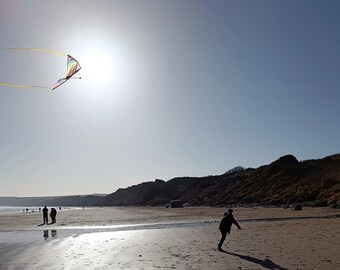 Printable photo of Boy with kite on beach, Digital Print, Instant Download, Printable wall art,