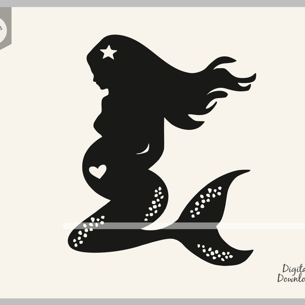 Beautiful mermaid SVG, pregnant mermaid, expecting mommy, baby mermaid, love svg, clip art decal stencil template transfer SVG vector