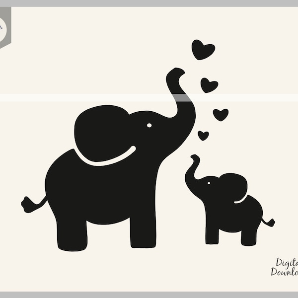 Mother and baby elephant svg, cute elephant, baby shower cut file, mom and baby svg, clipart stencil decal sticker transfer vector digital