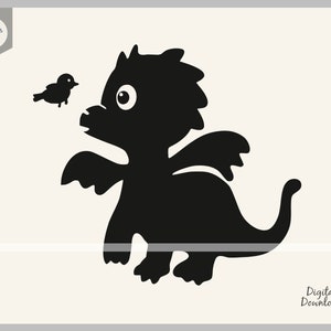 Baby dragon e uccello svg, simpatico baby dragon svg, baby shower cut file, simpatico uccello svg, clipart stencil decalcomania adesivo trasferimento vettoriale 1259