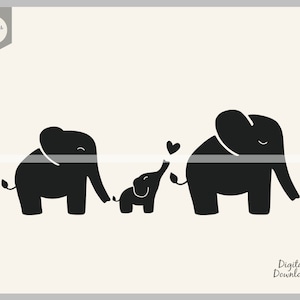 Linda familia de elefantes bebé, elefante svg, familia linda, archivo de corte de baby shower, mamá y papá, vector de transferencia de calcomanía de plantilla de imágenes prediseñadas 1165