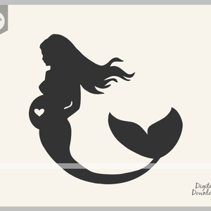 Belle sirène SVG, sirène enceinte, maman enceinte, bébé sirène, amour svg, clip art décalcomanie pochoir template transfert SVG vector