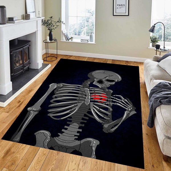 Tapis squelette gothique - tapis d'art japonais vintage - tapis de chambre à coucher avec canapé, tapis coeur, tapis noir, tapis personnalisé, tapis décoratif pour la maison, tapis antidérapant