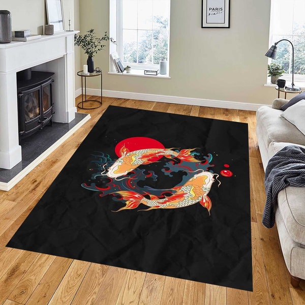 Tapis poisson Koi Yin Yang Tapis asiatique personnalisé, tapis de sol, tapis de décoration d'intérieur, tapis minimaliste, tapis animalier, tapis cadeau personnalisé, tapis à motif poisson