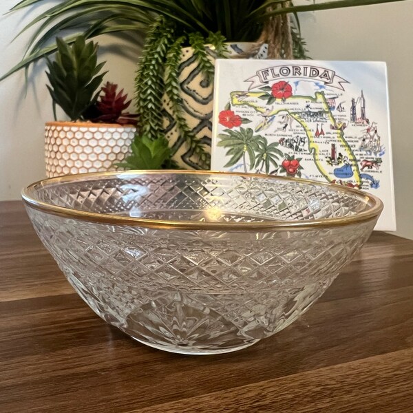 Glass Bowl Gold Rim Etsy