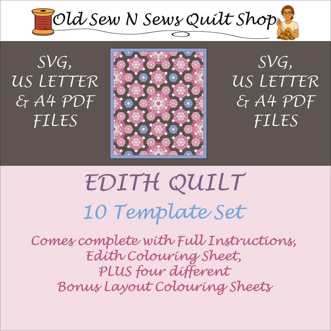 Edith Quilt EPP Template Set - SVG, US Letter & A4 Versions - Etsy UK